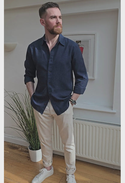 The Joseph Luxury Hemp Blend Navy Shirt